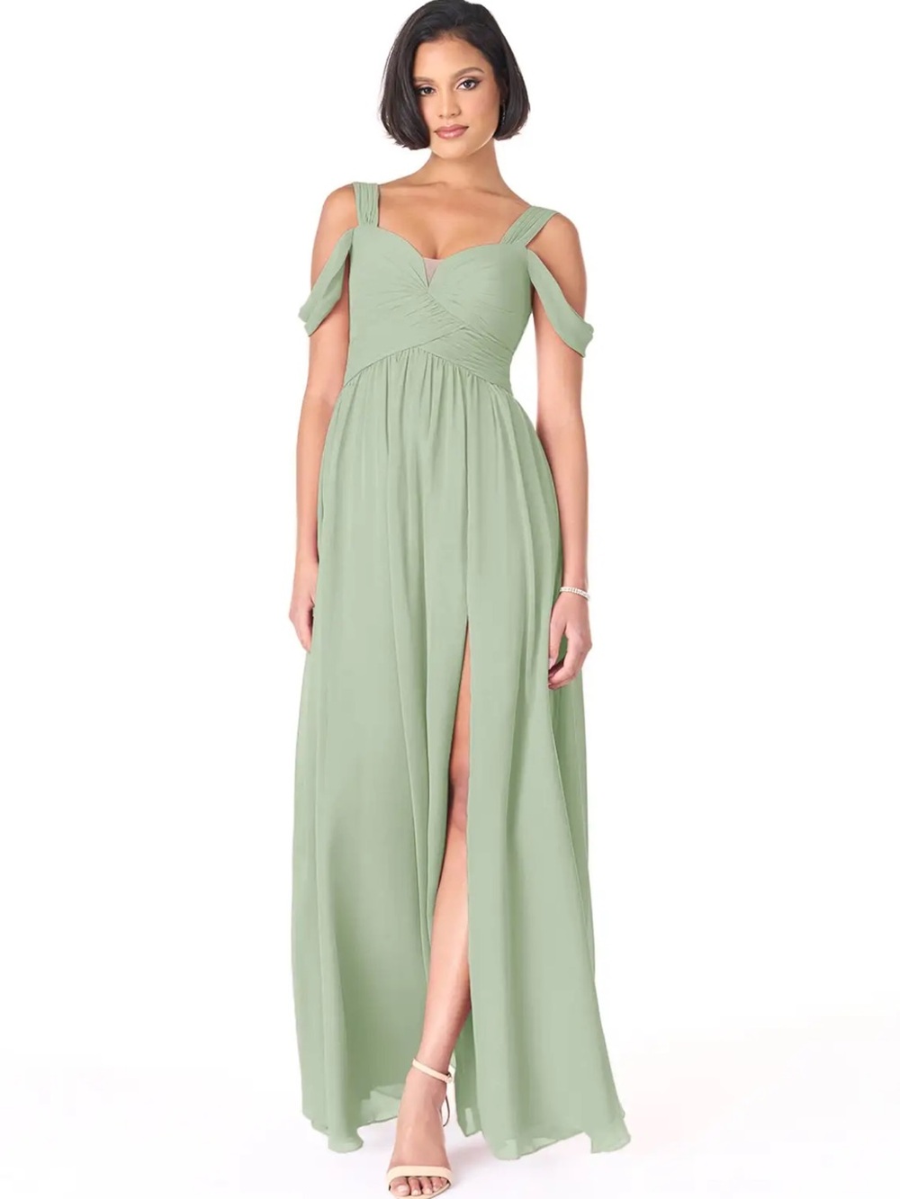 Azazie Lianne Sage Green Chiffon Bridesmaid Dress - Picture 4 of 15